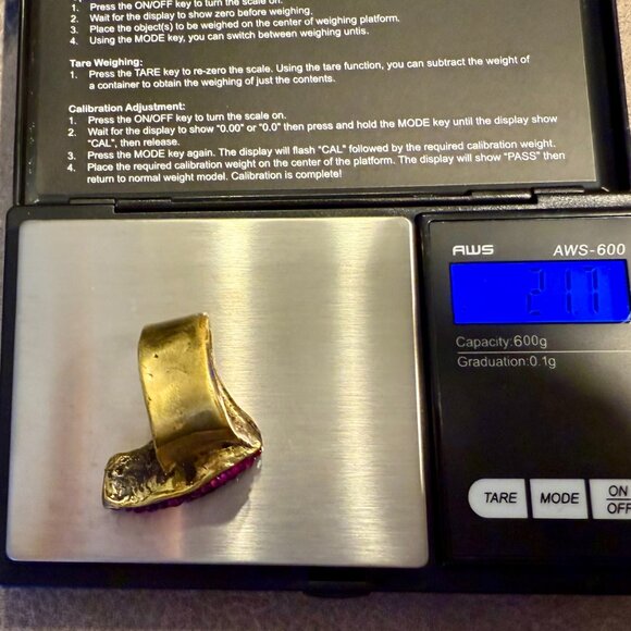 GORGEOUS Artisanal organic brass ring set with genuine rubies London-made - Picture 6 of 9